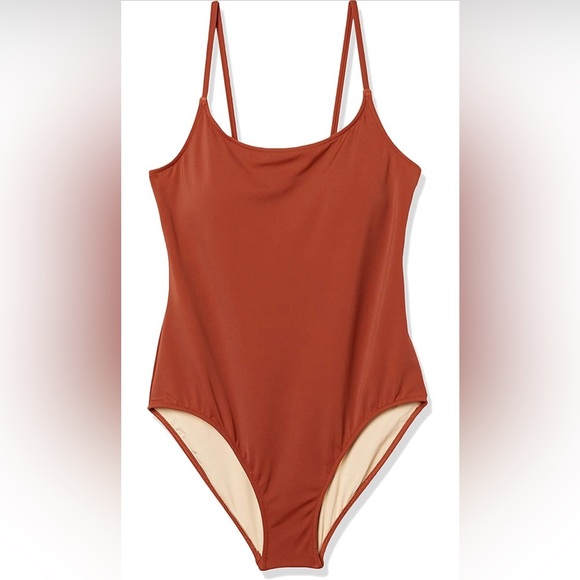 Amazon Essentials Thin Strap Scoop Neck One-Piece Swimsuit – Brown (Size M) - Picture 1 of 9